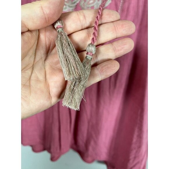 J Jill Floral Embroidery Top XL Pink Boho Western Feminine Hippie Tassel Classic - Picture 4 of 11